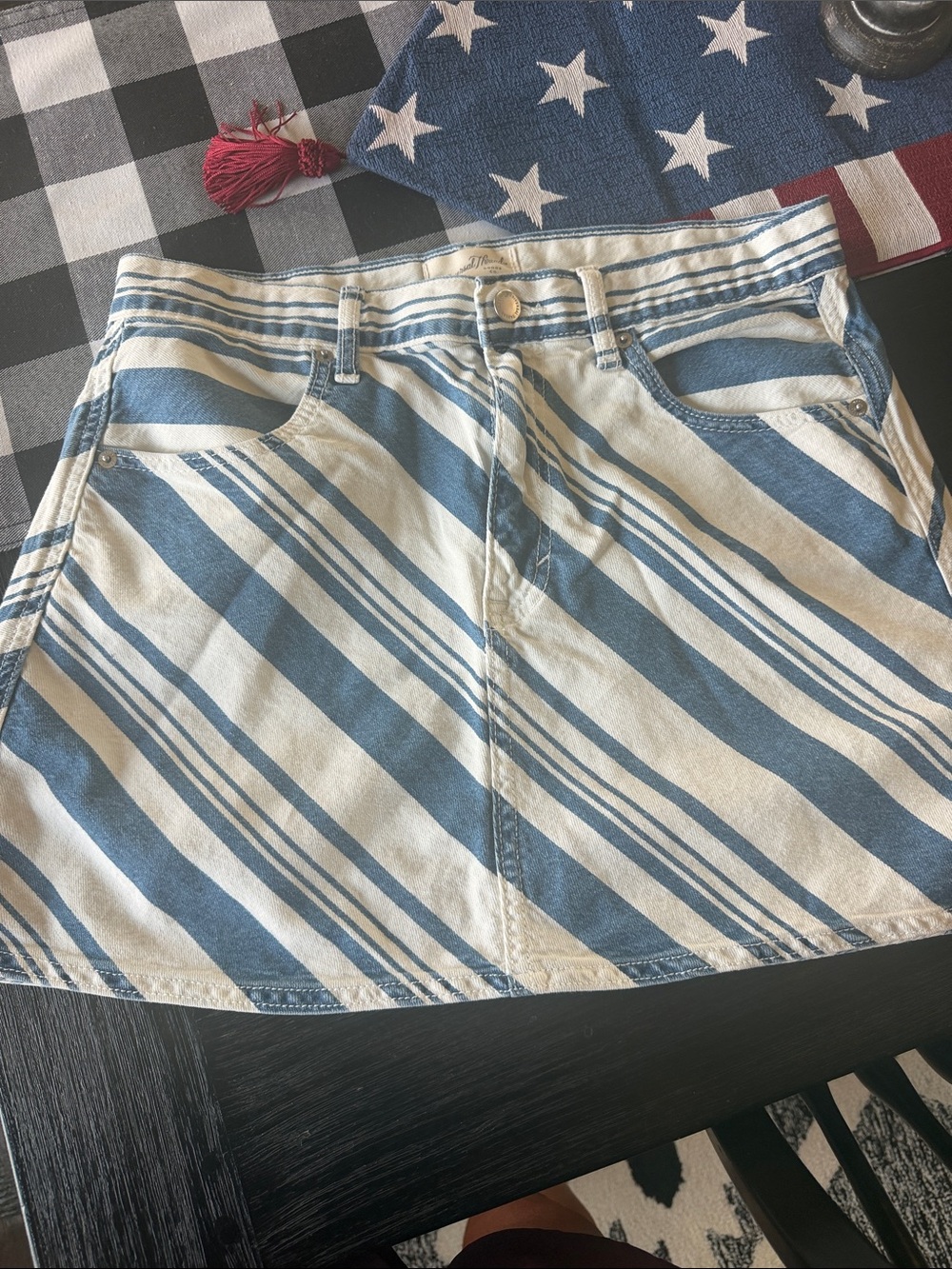 Universal Thread Blue and White Striped Denim Mini Skirt